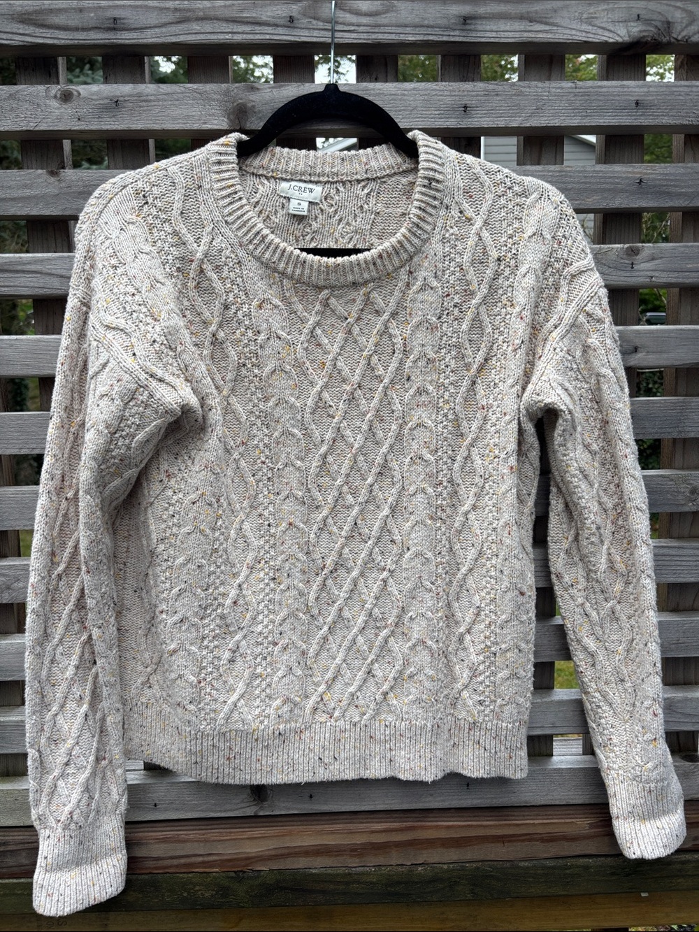 J. Crew Speckled Cream Cable-Knit Crewneck Sweater